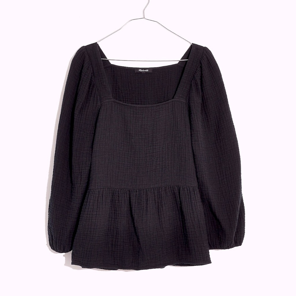 Madewell Lightspun Millbrook Puff Sleeve Peplum Top